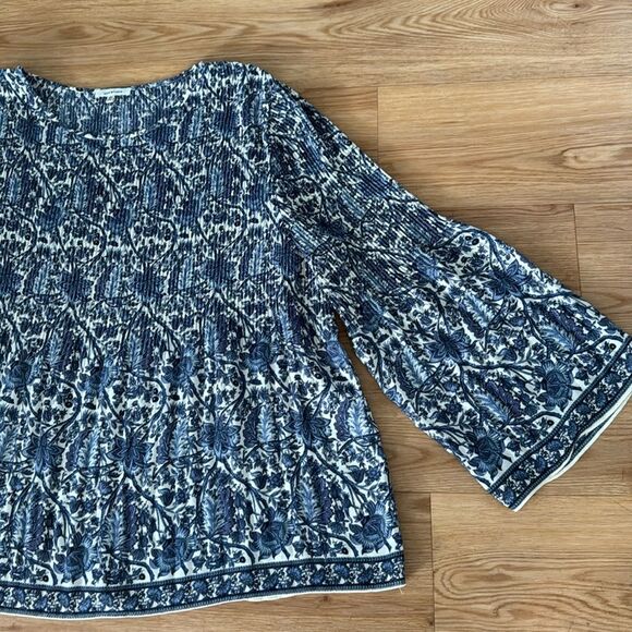 Max Studio Womens Blue Pleated Paisley Blouse Sz 2X Plus Office Workwear Casual - Picture 2 of 8